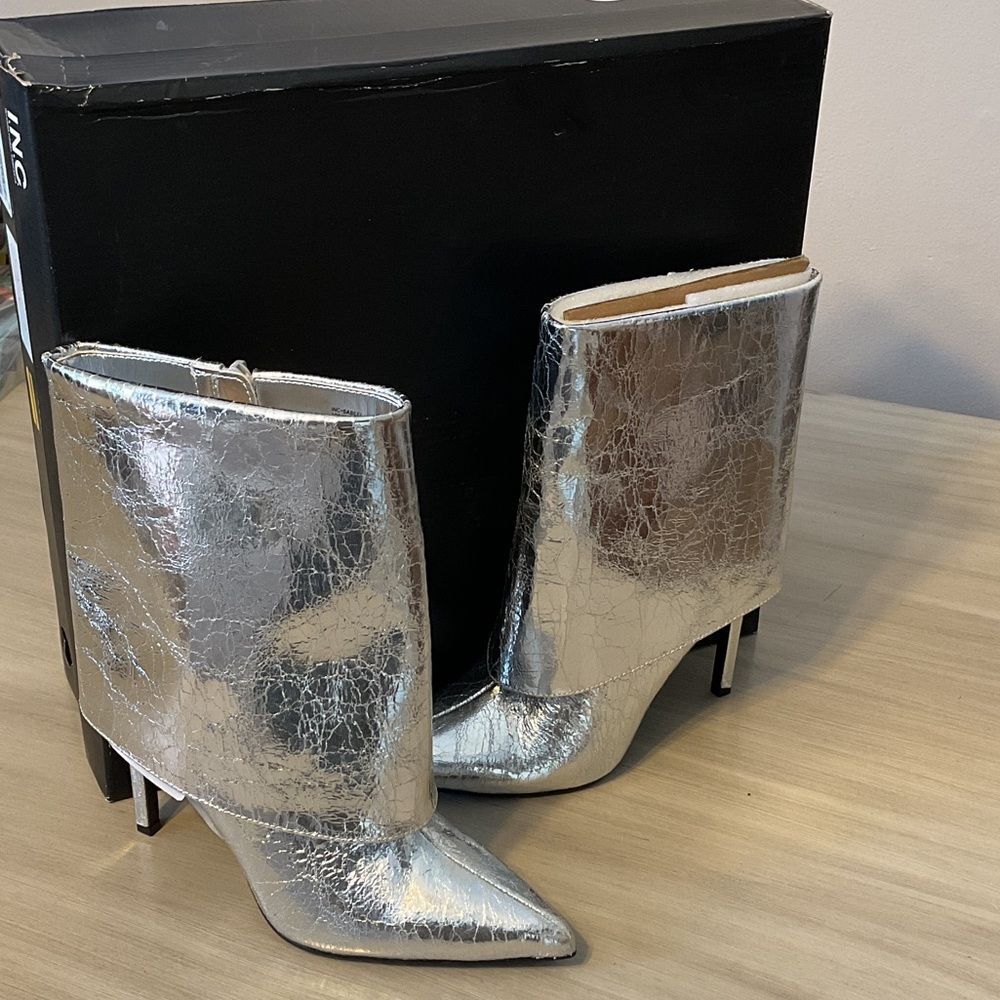 INC International Concepts Metallic Silver Heeled Boots